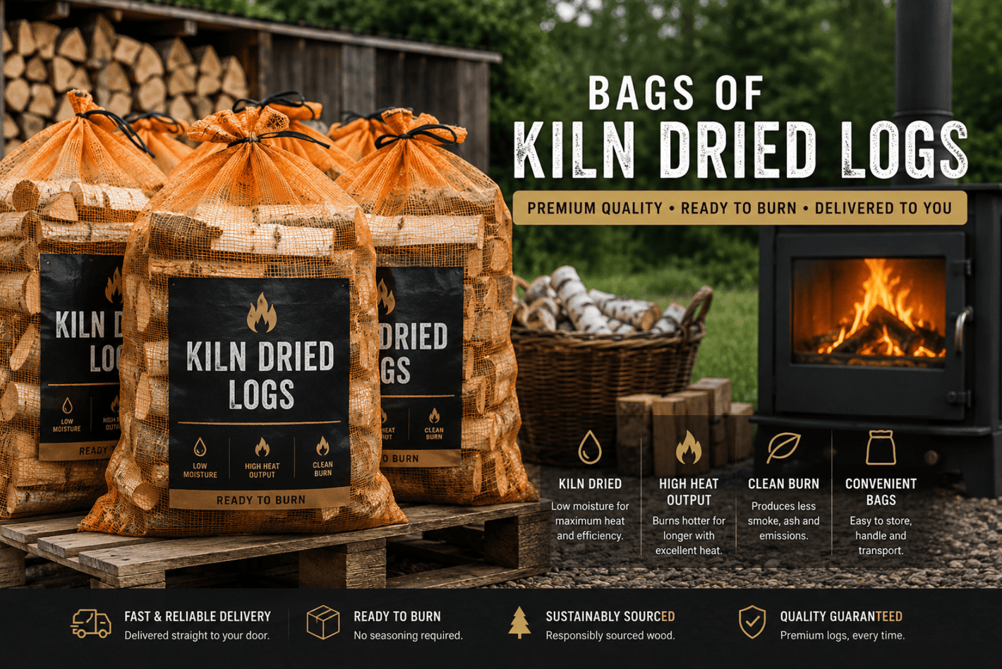 Bags Of Kiln Dried Logs - Ready Set Supplied