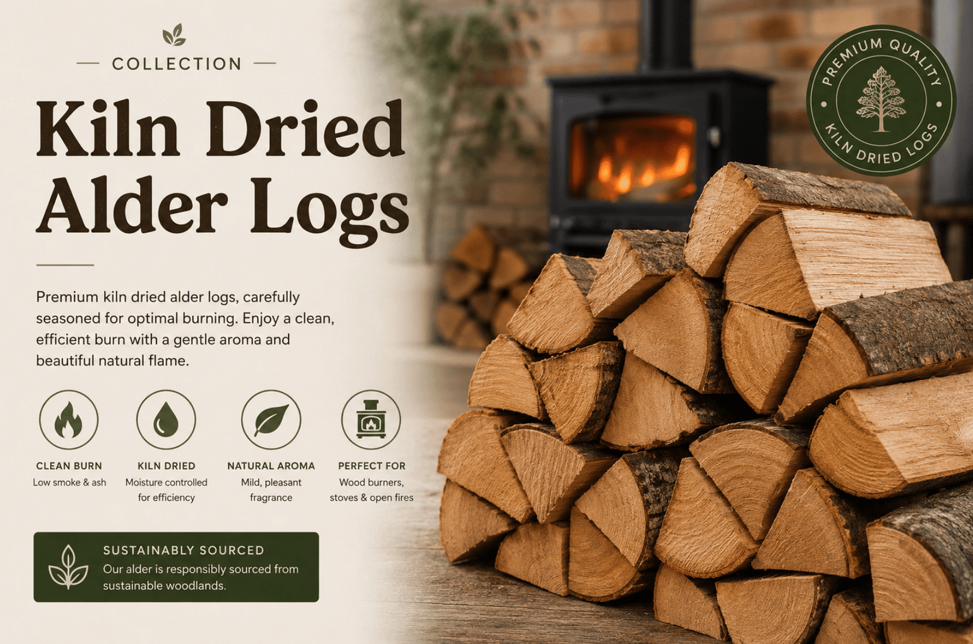 Kiln Dried Alder Logs - Ready Set Supplied