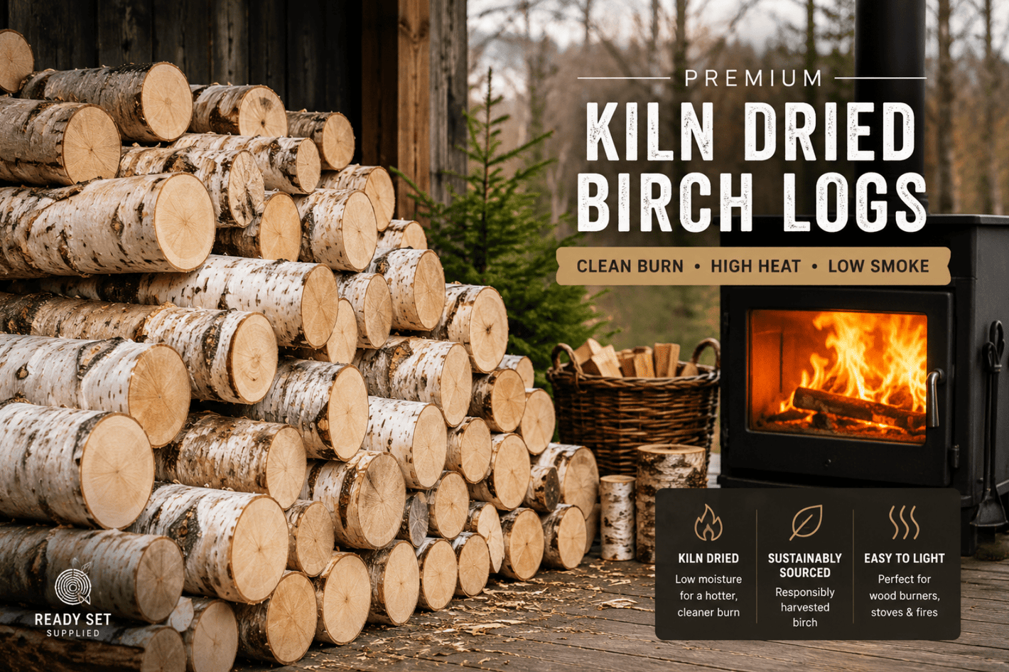 Kiln Dried Birch Logs - Ready Set Supplied