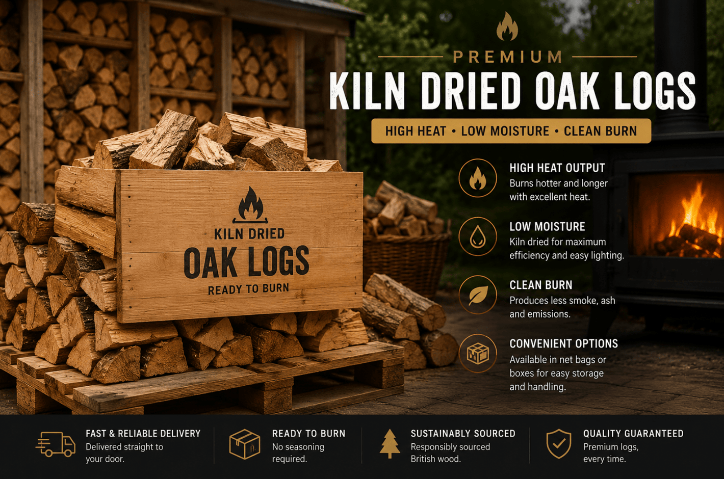Kiln Dried Oak Logs - Ready Set Supplied