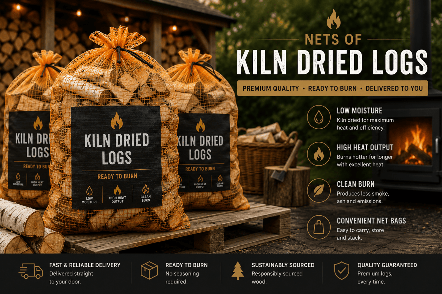 Nets of Kiln Dried Logs - Ready Set Supplied