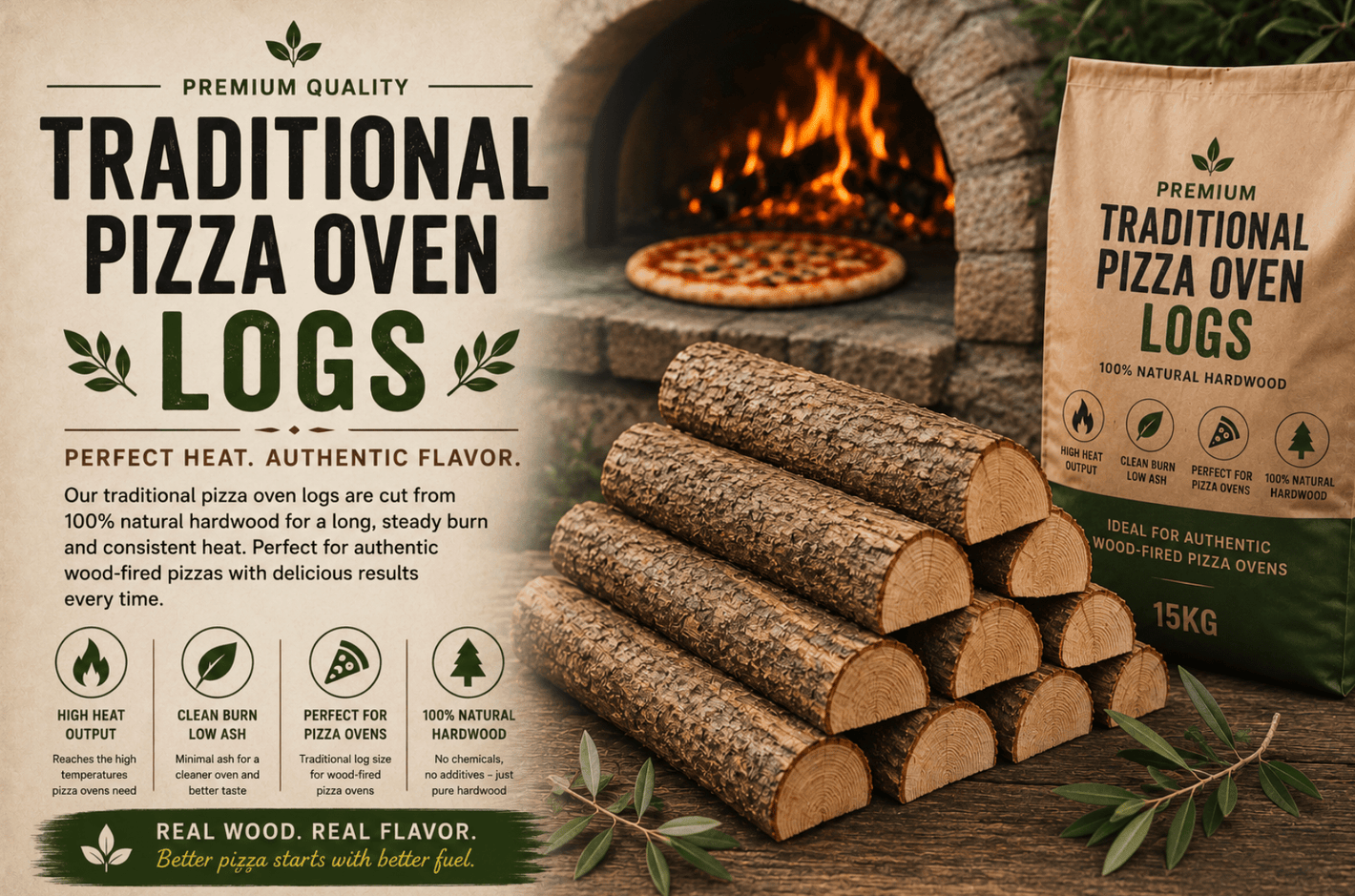 Traditional Pizza Oven Logs - Ready Set Supplied