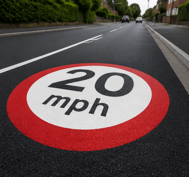 20mph Speed Roundel - Tricolour - Ready Set Supplied20mph Speed Roundel - Tricolour600mm x 600mm