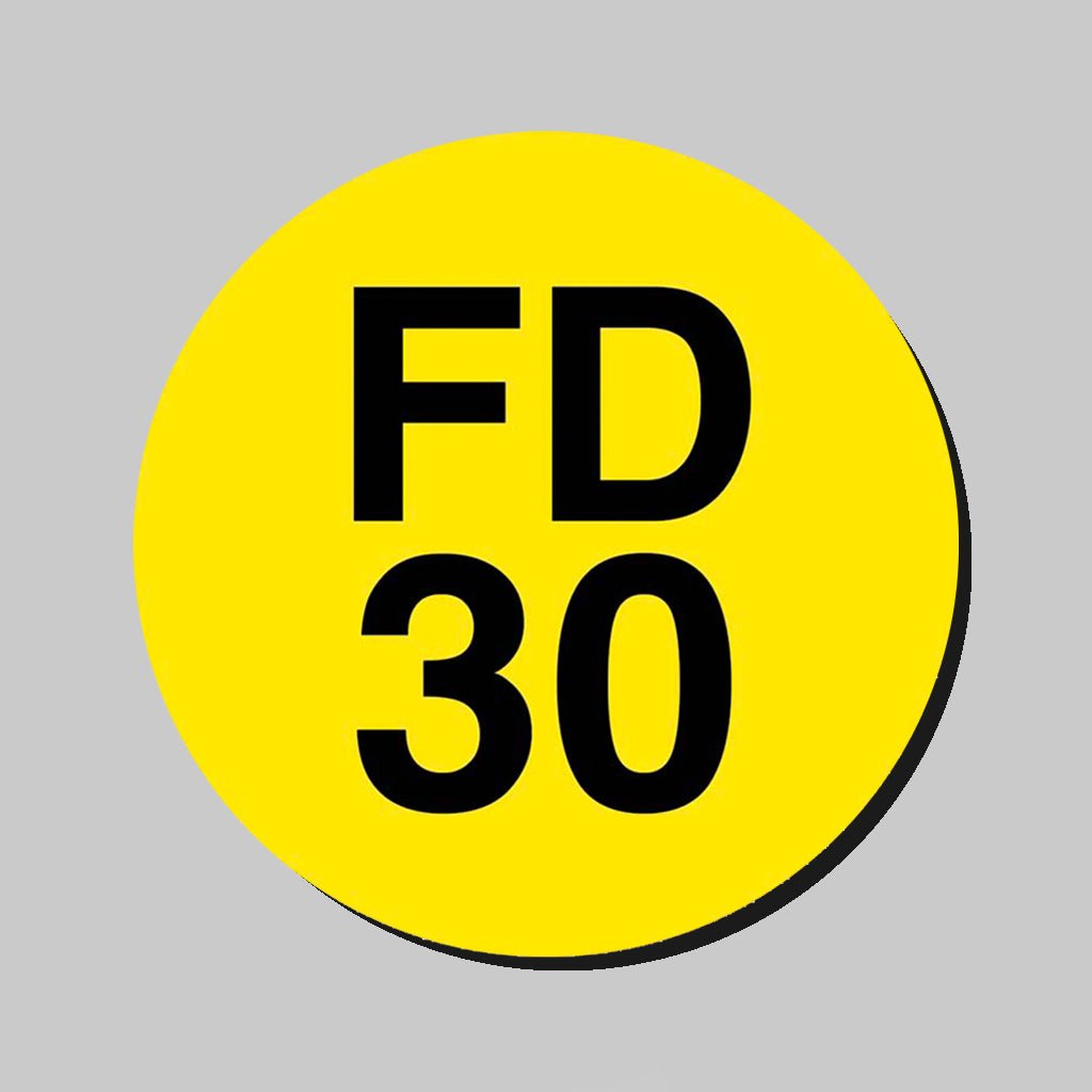 38mm Dia Engraved Fd30 Fire Door Disc (Black Text On Yellow) - Adhesive Backed (Pack of 50) - Ready Set Supplied38mm Dia Engraved Fd30 Fire Door Disc (Black Text On Yellow) - Adhesive Backed (Pack of 50)51493