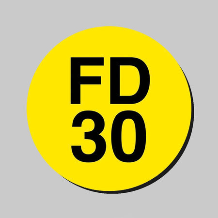 38mm Dia Engraved Fd30 Fire Door Disc (Black Text On Yellow) - Adhesive Backed (Pack of 50) - Ready Set Supplied38mm Dia Engraved Fd30 Fire Door Disc (Black Text On Yellow) - Adhesive Backed (Pack of 50)51493
