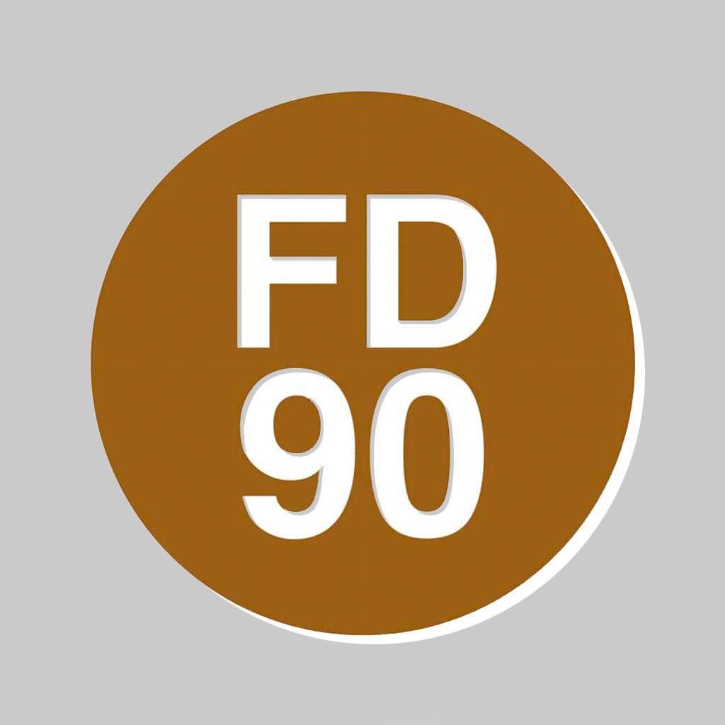 38mm Dia Engraved Fd90 Fire Door Disc (White Text On Brown) - Adhesive Backed (Pack of 50) - Ready Set Supplied38mm Dia Engraved Fd90 Fire Door Disc (White Text On Brown) - Adhesive Backed (Pack of 50)51495