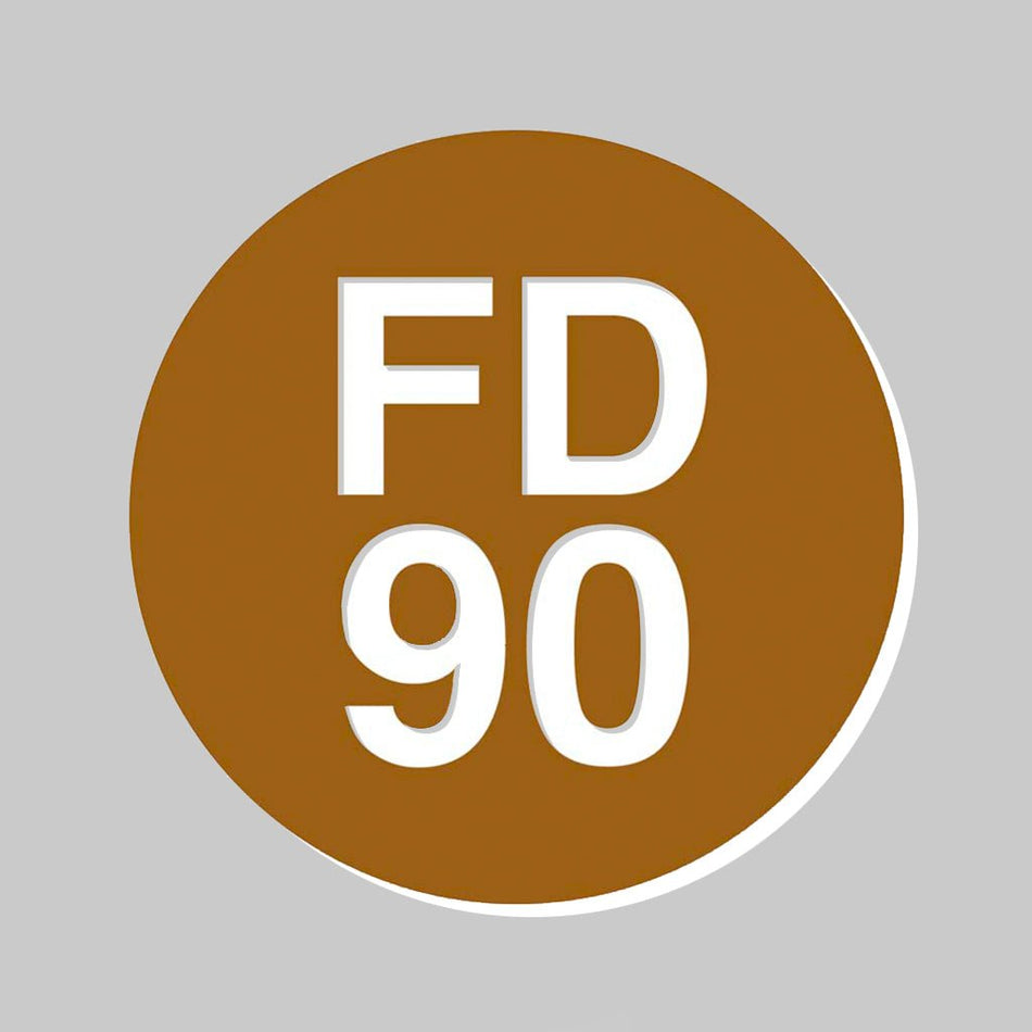 38mm Dia Engraved Fd90 Fire Door Disc (White Text On Brown) - Adhesive Backed (Pack of 50) - Ready Set Supplied38mm Dia Engraved Fd90 Fire Door Disc (White Text On Brown) - Adhesive Backed (Pack of 50)51495