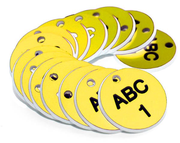 38mm Engraved Valve Tags - 50 Sequential Numbers - (Eg. 1-50) Black Text On Yellow - Ready Set Supplied38mm Engraved Valve Tags - 50 Sequential Numbers - (Eg. 1-50) Black Text On Yellow51511