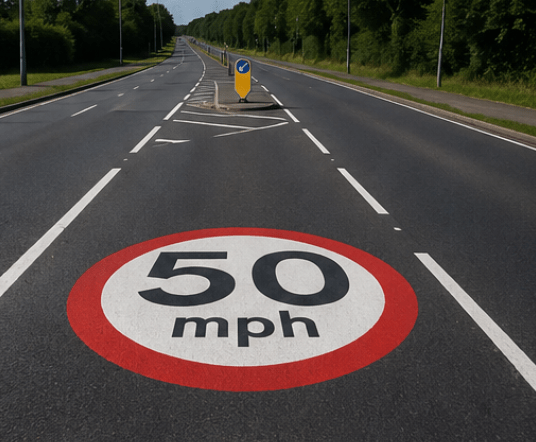 50mph Speed Roundel - Tricolour - Ready Set Supplied50mph Speed Roundel - Tricolour600mm x 600mm