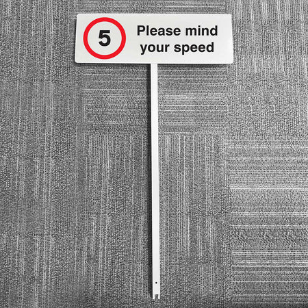 5mph Please Mind Your Speed Aluminium Verge Sign 450 x 150mm On Post 800mm High - Ready Set Supplied5mph Please Mind Your Speed Aluminium Verge Sign 450 x 150mm On Post 800mm High56582