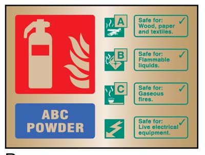 ABC Powder Extinguisher Identification Brass 150x200mm Adhesive Backed Sign - Ready Set SuppliedABC Powder Extinguisher Identification Brass 150x200mm Adhesive Backed Sign59490