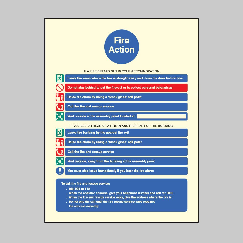 Action Notice For Housing With Communal Fire Alarm And Simultaneous Evacuation Strategy Sign - Ready Set SuppliedAction Notice For Housing With Communal Fire Alarm And Simultaneous Evacuation Strategy SignUltra Bright (Class C) Photoluminescent Rigid31414E