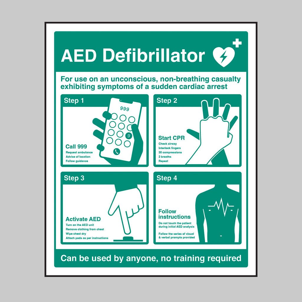 AED Defibrillator Instructions Sign - Ready Set SuppliedAED Defibrillator Instructions SignRigid Plastic15987H