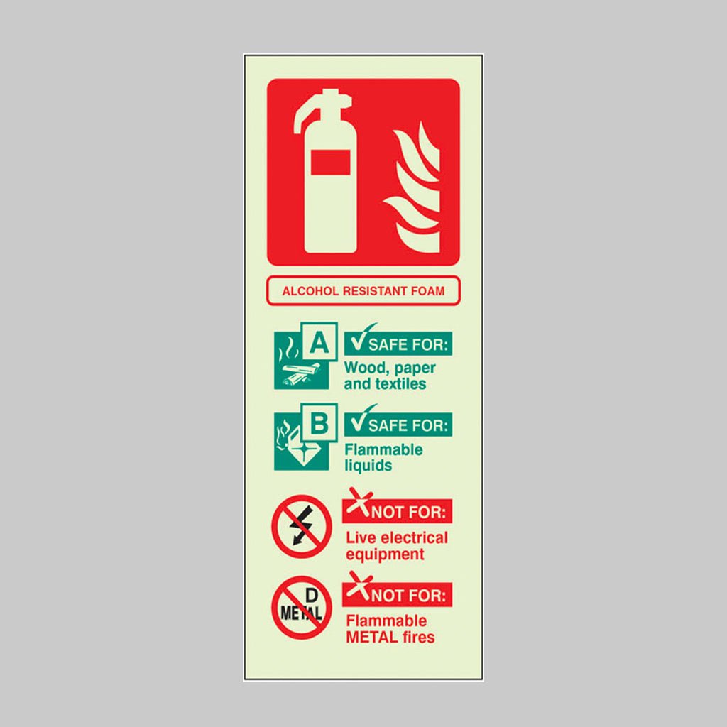 Alcohol Resistant Foam Identification Sign - Ready Set SuppliedAlcohol Resistant Foam Identification SignUltra Bright (Class C) Photoluminescent Rigid31244S
