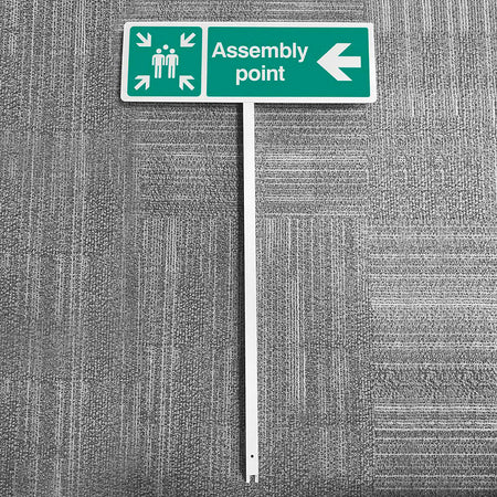 Assembly Point Left Aluminium Verge Sign 450 x 150mm On Post 800mm High - Ready Set SuppliedAssembly Point Left Aluminium Verge Sign 450 x 150mm On Post 800mm High56540