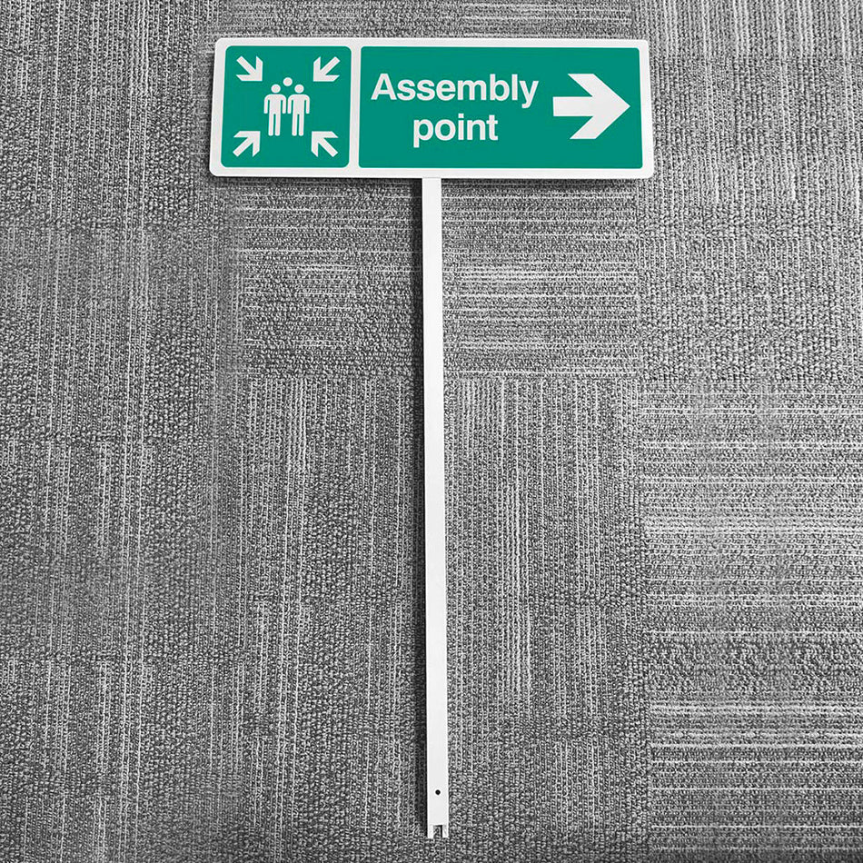 Assembly Point Right Aluminium Verge Sign 450 x 150mm On Post 800mm High - Ready Set SuppliedAssembly Point Right Aluminium Verge Sign 450 x 150mm On Post 800mm High56541
