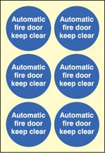 Automatic Fire Door Keep Clear 80 x 80mm - Sheet of 6 Photoluminescent Self Adhesive Sign - Ready Set SuppliedAutomatic Fire Door Keep Clear 80 x 80mm - Sheet of 6 Photoluminescent Self Adhesive Sign59693