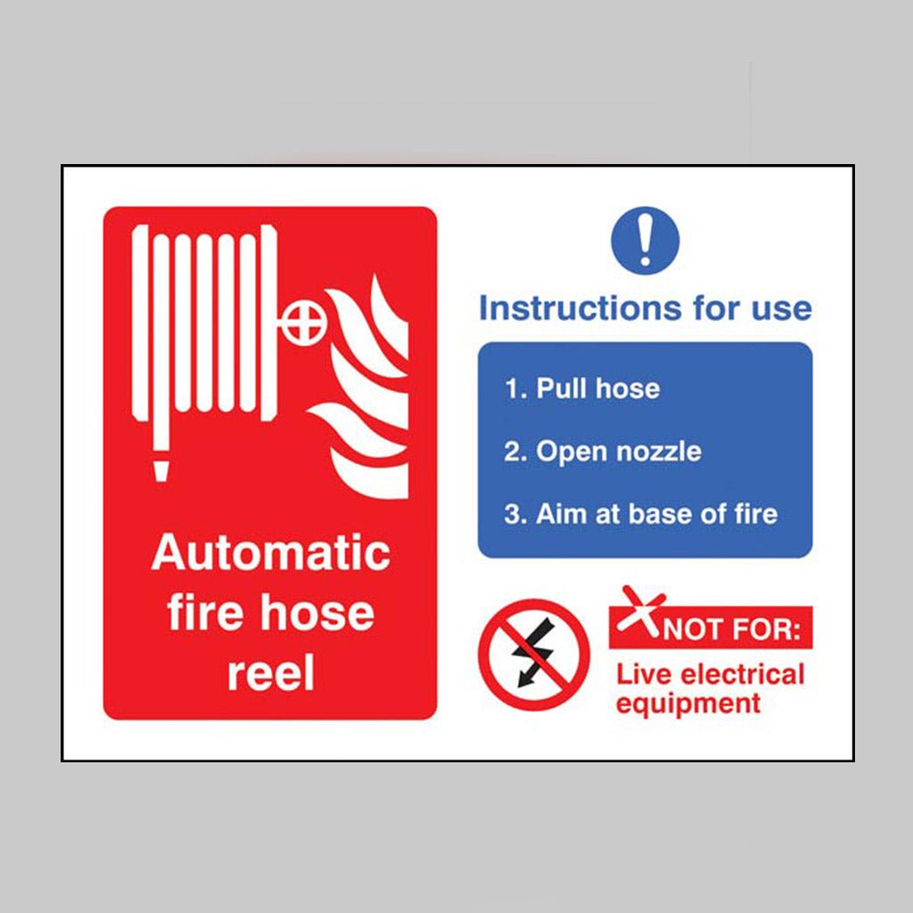 Automatic Fire Hose Reel With Instructions For Use Sign - Ready Set SuppliedAutomatic Fire Hose Reel With Instructions For Use SignRigid Plastic11073E