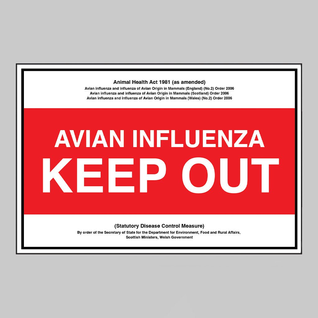 Avian Influenza Keep Out Statutory Disease Control Measures (600 x 400mm Fluted Polypropylene 4mm) Sign - Ready Set SuppliedAvian Influenza Keep Out Statutory Disease Control Measures (600 x 400mm Fluted Polypropylene 4mm) Sign51777