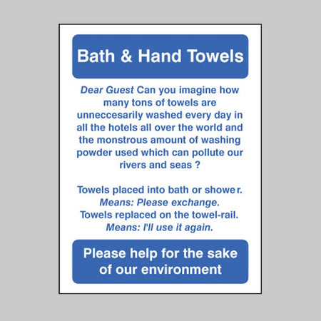 Bath & Hand Towels Guest Information Sign - Ready Set SuppliedBath & Hand Towels Guest Information Sign27626A