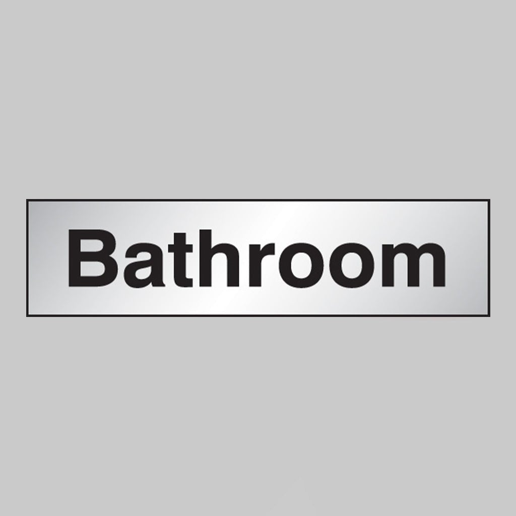 Bathroom 140 x 35mm Engraved Aluminium Effect PVC With Sav Backing Sign - Ready Set SuppliedBathroom 140 x 35mm Engraved Aluminium Effect PVC With Sav Backing Sign59065