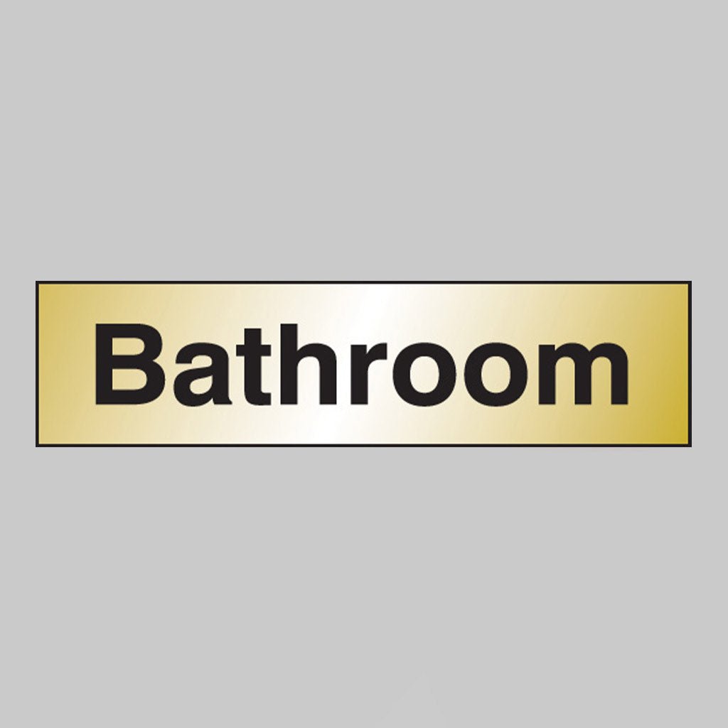 Bathroom 140 x 35mm Engraved Brass Effect PVC With Sav Backing Sign - Ready Set SuppliedBathroom 140 x 35mm Engraved Brass Effect PVC With Sav Backing Sign59064