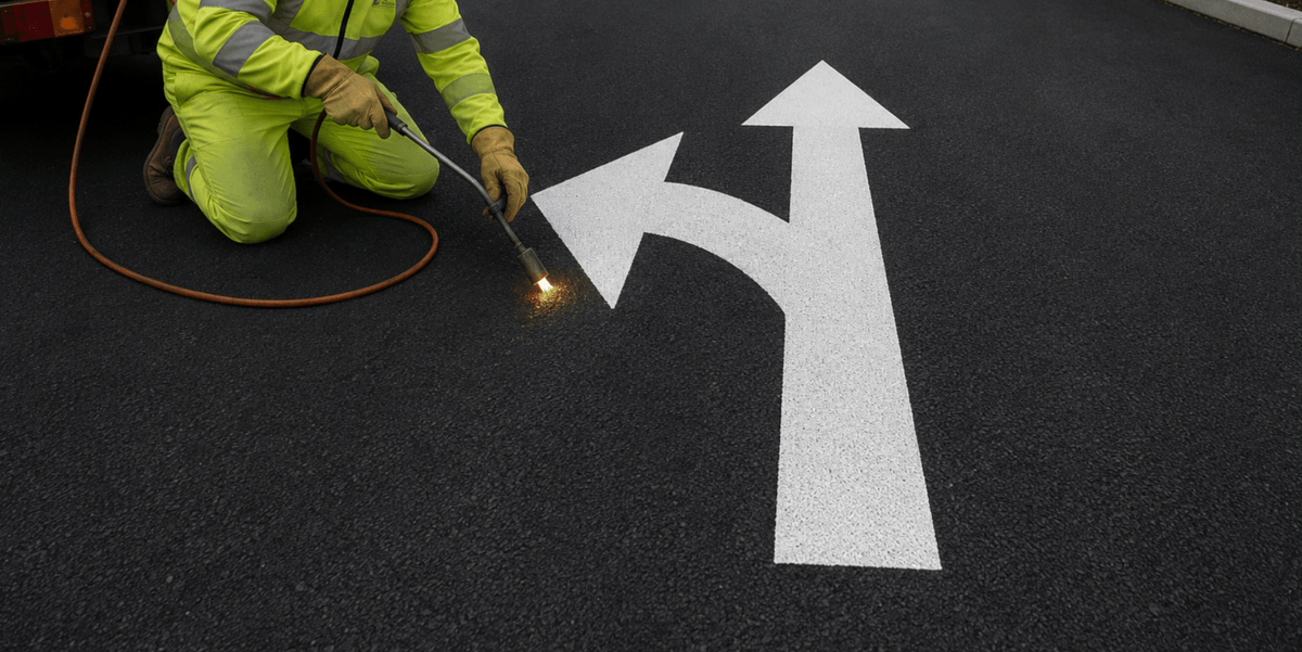 Bi - Directional Left And Straight Arrow Thermoplastic marking - Ready Set SuppliedBi - Directional Left And Straight Arrow Thermoplastic marking1000mm x 210mm
