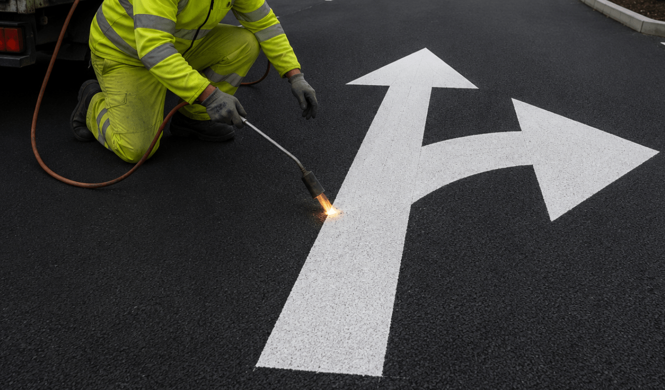 Bi - Directional Right And Straight Arrow Thermoplastic Marking - Ready Set SuppliedBi - Directional Right And Straight Arrow Thermoplastic Marking1000mm x 210mm