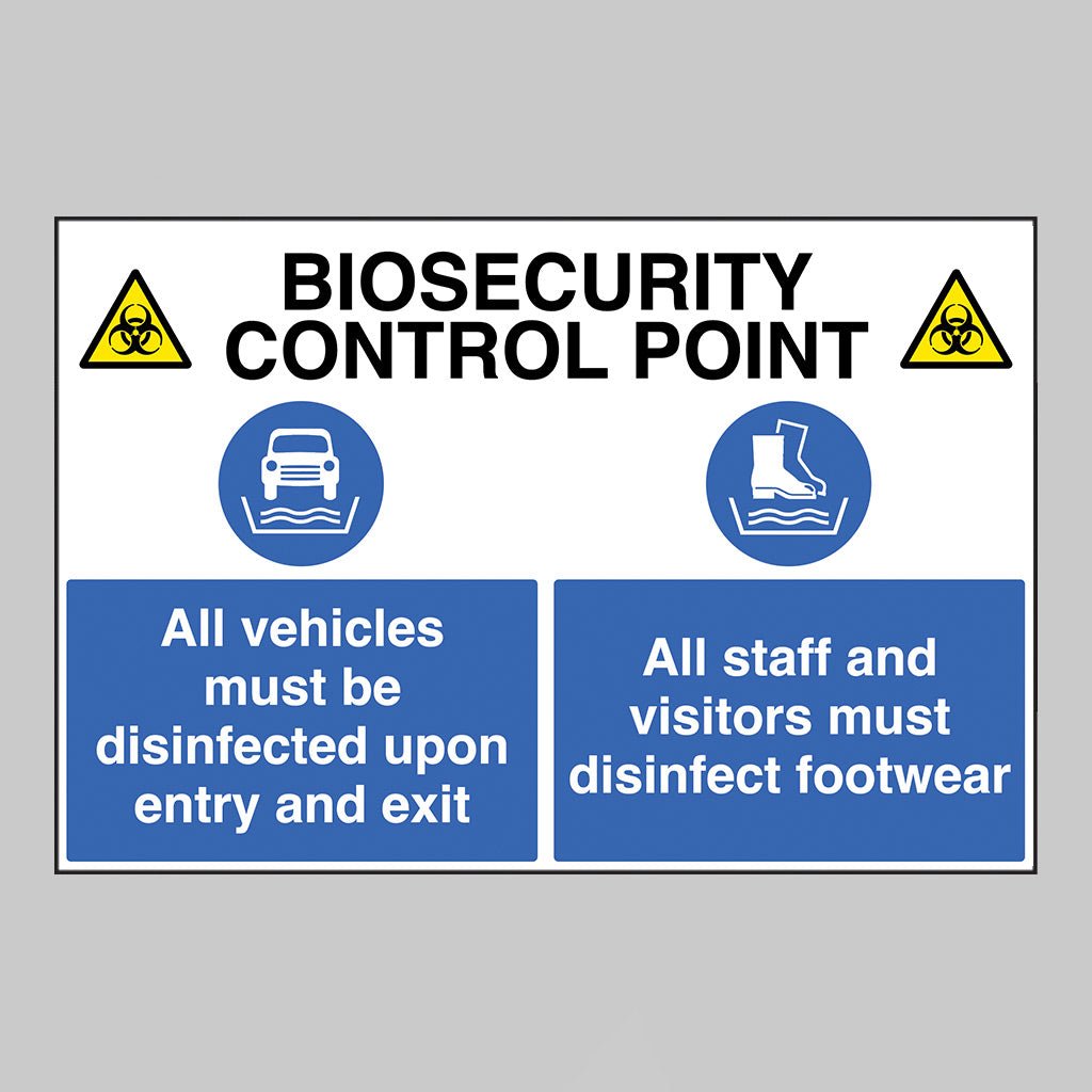 Biosecurity Control Point All Vehicles And Footwear Must Be Disinfected Sign - Ready Set SuppliedBiosecurity Control Point All Vehicles And Footwear Must Be Disinfected SignRigid Plastic11786Q