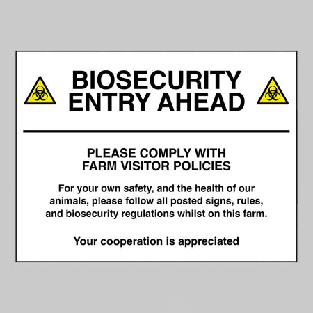 Biosecurity Entry Ahead Please Comply With Farm Visitor Policies Sign - Ready Set SuppliedBiosecurity Entry Ahead Please Comply With Farm Visitor Policies Sign11776Q