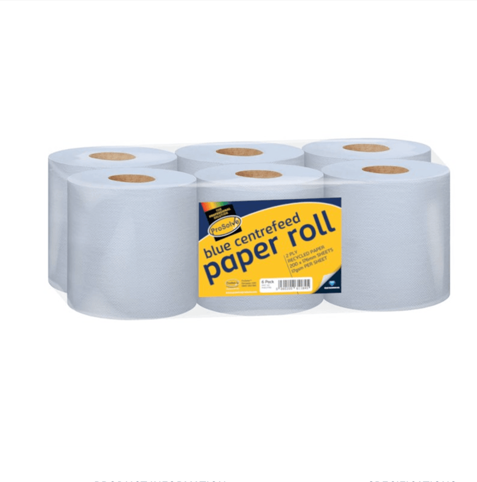 BLUE CENTREFEED PAPER ROLLS 2 - PLY (PACK OF 6) - 150M PER ROLL - Ready Set SuppliedBLUE CENTREFEED PAPER ROLLS 2 - PLY (PACK OF 6) - 150M PER ROLL100