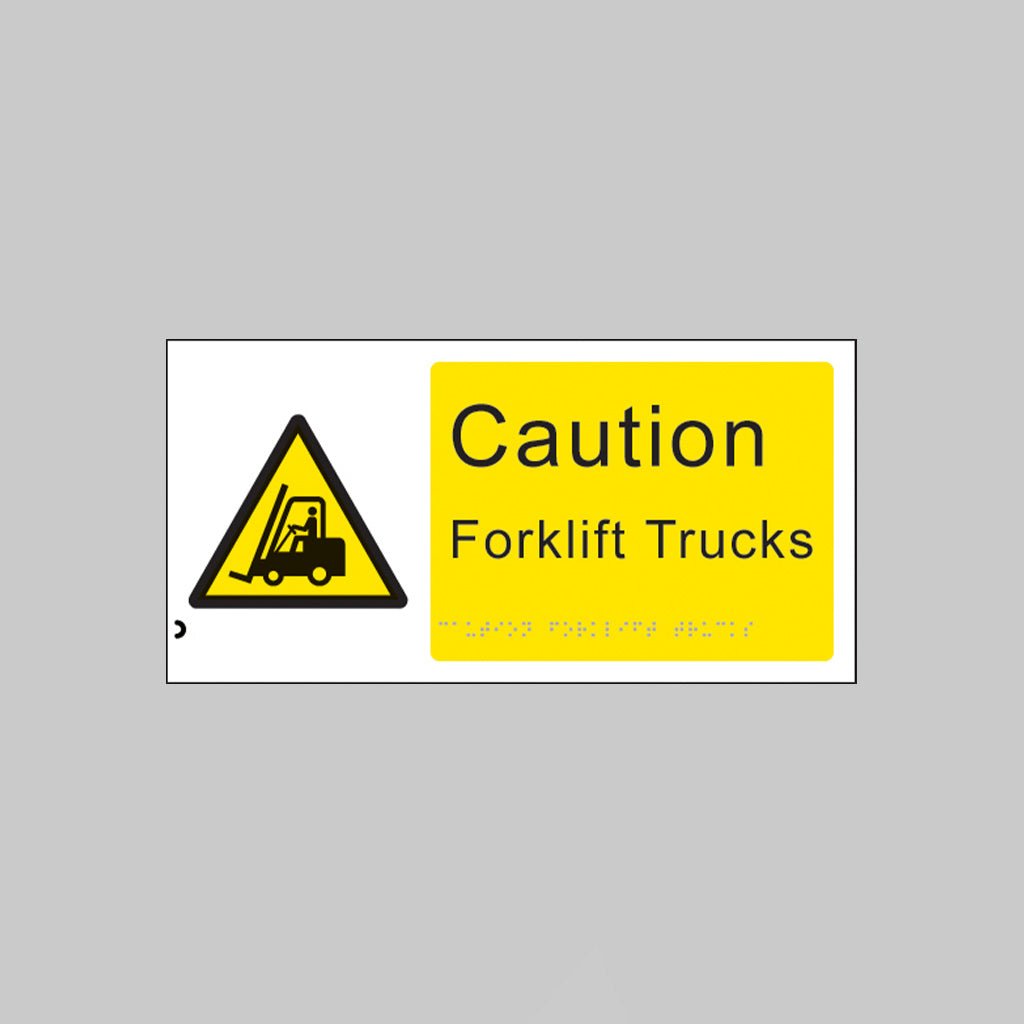 Braille - Caution Forklift Trucks 300 x 150mm Sign - Ready Set SuppliedBraille - Caution Forklift Trucks 300 x 150mm Sign56319