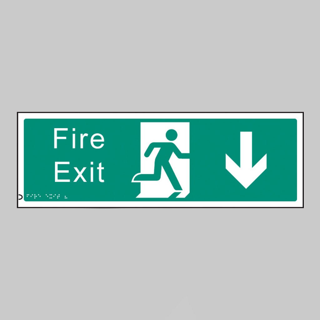 Braille - Fire Exit Down 450 X 150mm Sign - Ready Set SuppliedBraille - Fire Exit Down 450 X 150mm Sign56199