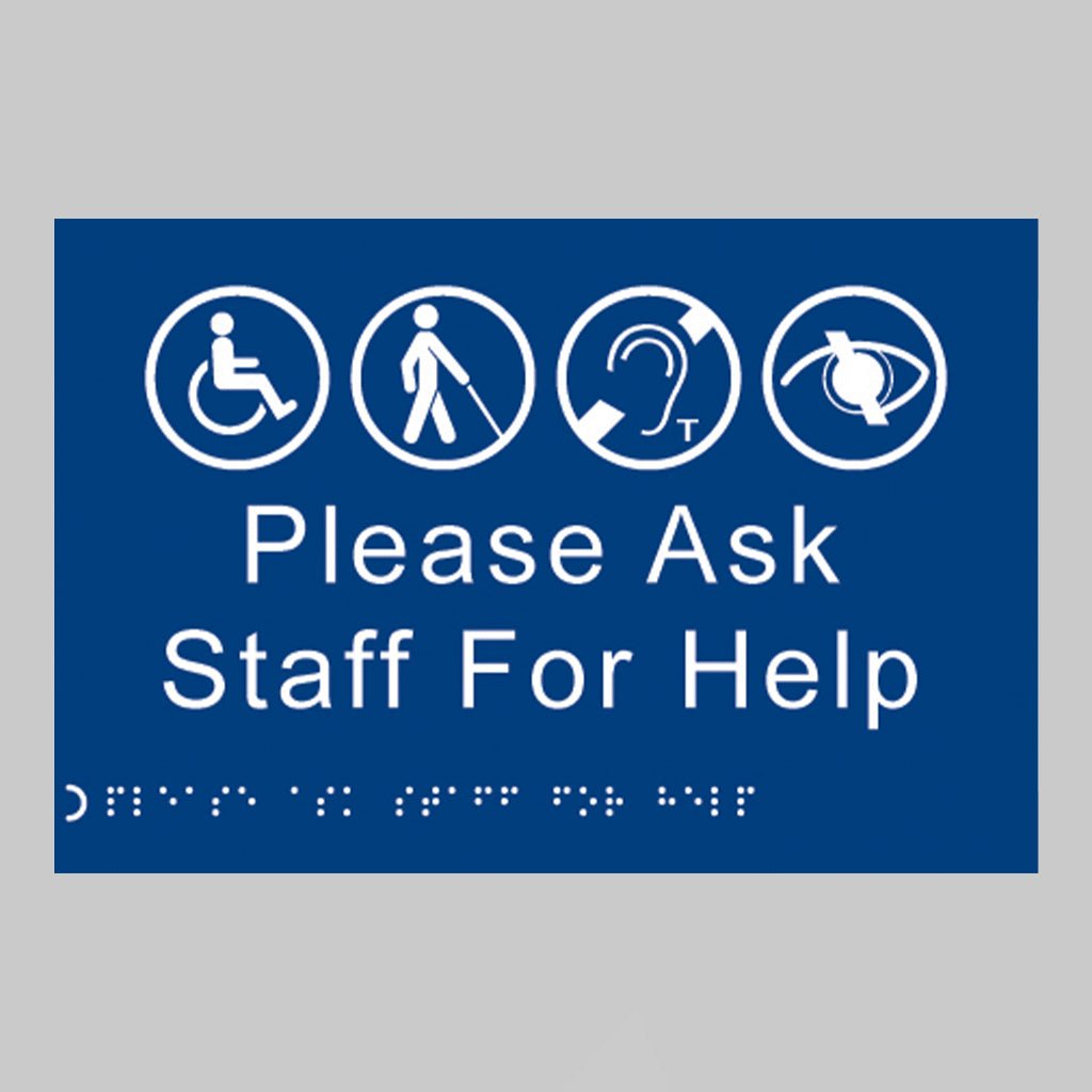 Braille - Please Ask Staff For Help 225 X 150mm Sign - Ready Set SuppliedBraille - Please Ask Staff For Help 225 X 150mm Sign56490