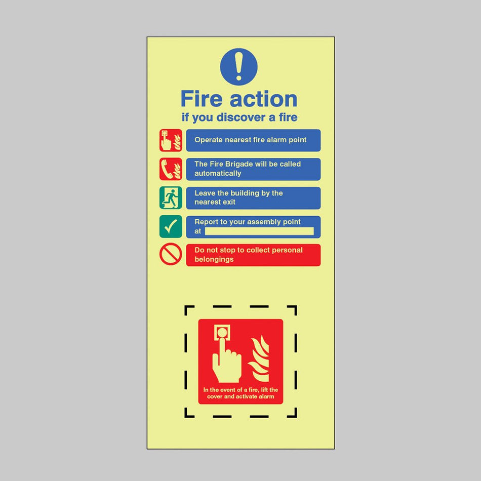 Call Point (Lift Cover) Easikit Fire Action Set Photoluminescent Self Adhesive Vinyl 150x330mm Sign - Ready Set SuppliedCall Point (Lift Cover) Easikit Fire Action Set Photoluminescent Self Adhesive Vinyl 150x330mm Sign51079