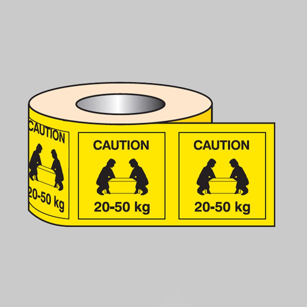 Caution 20-50kg Lifting Labels - Roll of 500 - Ready Set SuppliedCaution 20-50kg Lifting Labels - Roll of 50054030