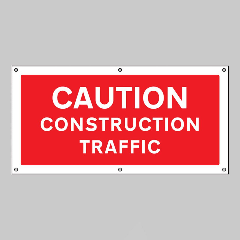 Caution Construction Traffic Banner With Eyelets 1270 x 610mm - Ready Set SuppliedCaution Construction Traffic Banner With Eyelets 1270 x 610mm56470