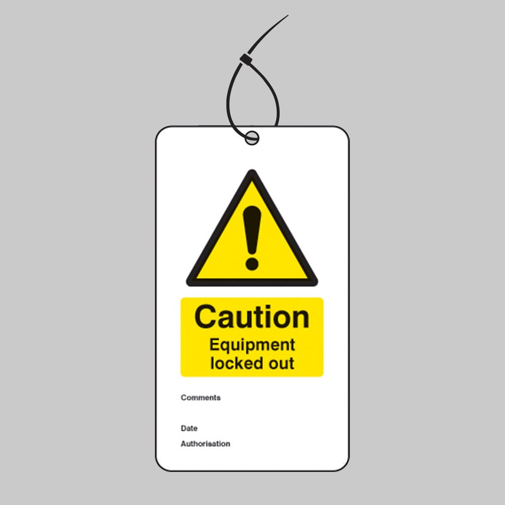 Caution Equipment Locked Out Double Sided Safety Tags 80 x 150mm With Cable Ties (Pack of 10) - Ready Set SuppliedCaution Equipment Locked Out Double Sided Safety Tags 80 x 150mm With Cable Ties (Pack of 10)55078