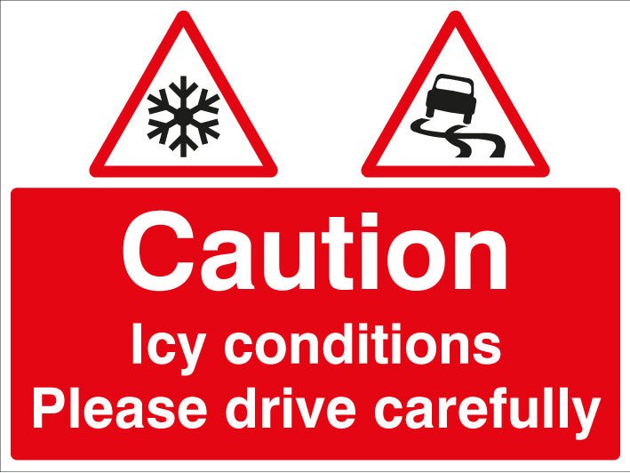 Caution Icy Conditions, Please Drive With Care With Free-Standing Frame 600 x 450mm Sign - Ready Set SuppliedCaution Icy Conditions, Please Drive With Care With Free-Standing Frame 600 x 450mm Sign57796