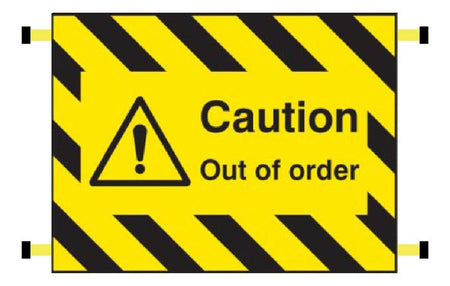 Caution Out Of Order Door Screen 600 x 450mm With Spring Loaded Poles 710 To 1010mm Sign - Ready Set SuppliedCaution Out Of Order Door Screen 600 x 450mm With Spring Loaded Poles 710 To 1010mm Sign55130