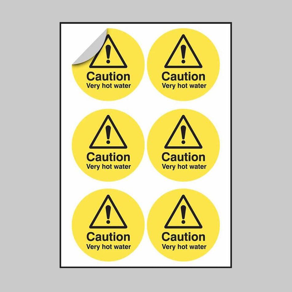 Caution Very Hot Water 65mm Dia - Sheet of 6 Peel 'N' Stick Labels - Ready Set SuppliedCaution Very Hot Water 65mm Dia - Sheet of 6 Peel 'N' Stick Labels56598