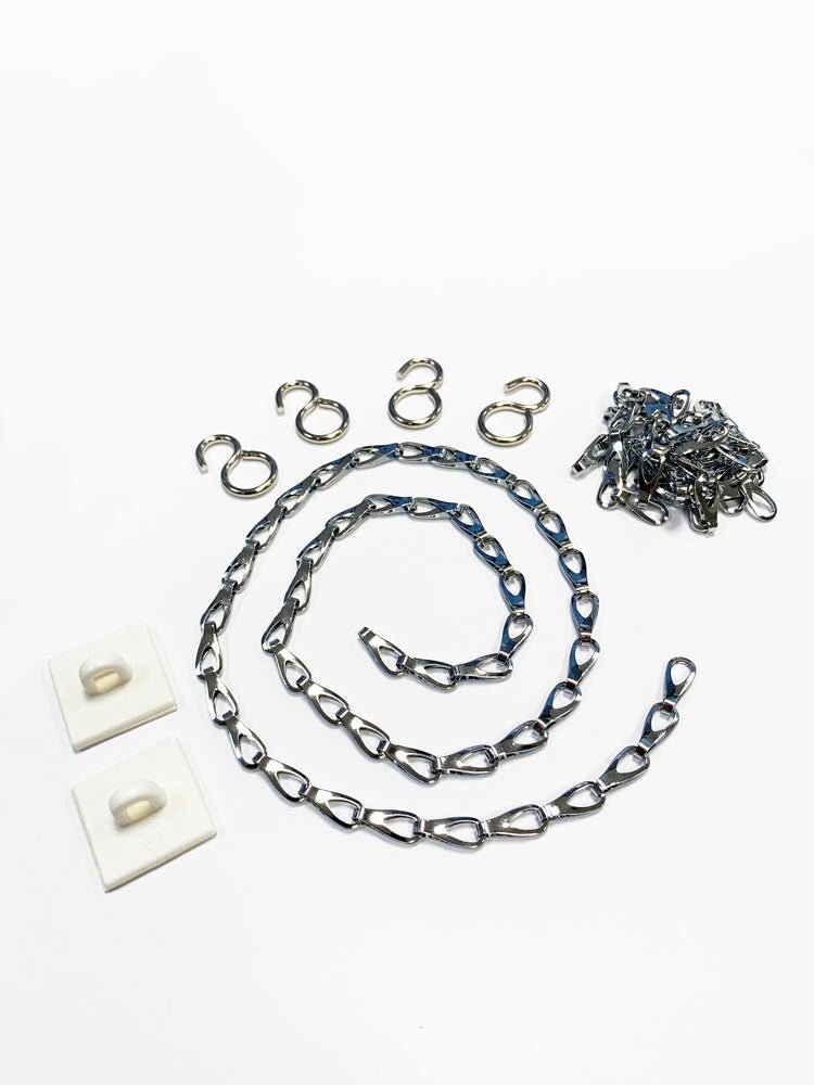 Chain Suspension Kit (Chrome)- 2 x 500mm Chain, 4X Hooks & 2X Ceiling Clips - Ready Set SuppliedChain Suspension Kit (Chrome)- 2 x 500mm Chain, 4X Hooks & 2X Ceiling Clips58679