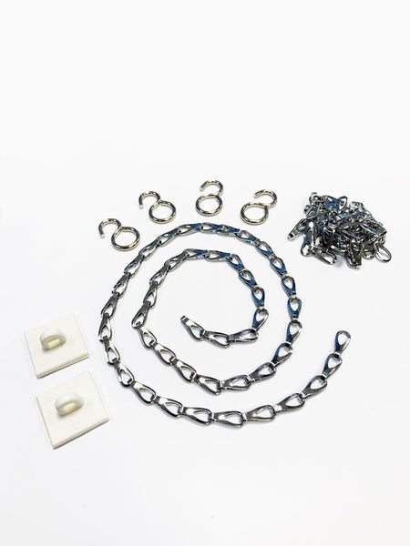 Chain Suspension Kit (Chrome)- 2 x 500mm Chain, 4X Hooks & 2X Ceiling Clips - Ready Set SuppliedChain Suspension Kit (Chrome)- 2 x 500mm Chain, 4X Hooks & 2X Ceiling Clips58679
