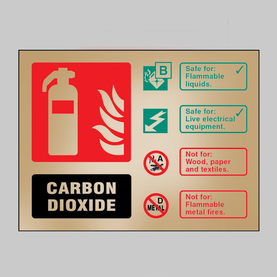 CO2 Extinguisher Identification Brass 150x200mm Adhesive Backed Sign - Ready Set SuppliedCO2 Extinguisher Identification Brass 150x200mm Adhesive Backed Sign59486
