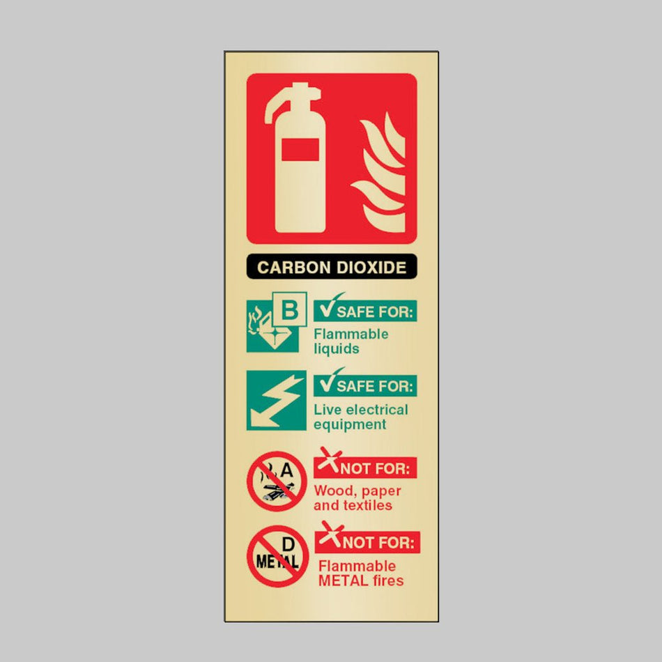 CO2 Extinguisher Identification Brass 75 x 200mm Adhesive Backed Sign - Ready Set SuppliedCO2 Extinguisher Identification Brass 75 x 200mm Adhesive Backed Sign59180