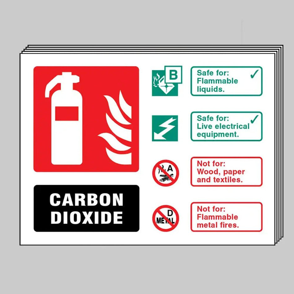 CO2 Extinguisher Identification Sign 200 x 150mm Rigid PVC (Pack of 5) - Ready Set SuppliedCO2 Extinguisher Identification Sign 200 x 150mm Rigid PVC (Pack of 5)53517