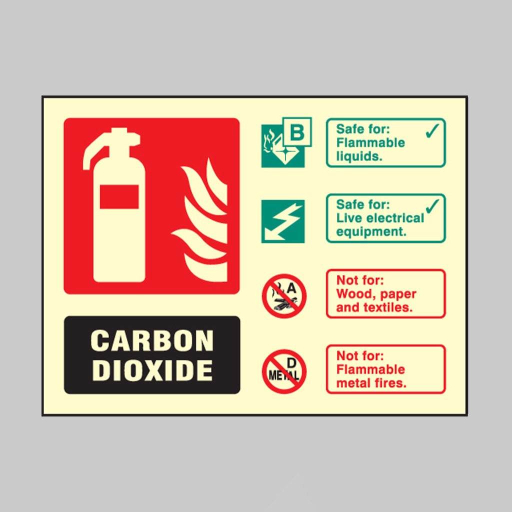 CO2 Extinguisher Identification Sign - Ready Set SuppliedCO2 Extinguisher Identification SignUltra Bright (Class C) Photoluminescent Rigid31235D