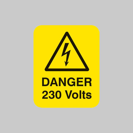 Danger 230 Volts Sheet of 25 Labels 40 x 50mm - Ready Set SuppliedDanger 230 Volts Sheet of 25 Labels 40 x 50mm54053