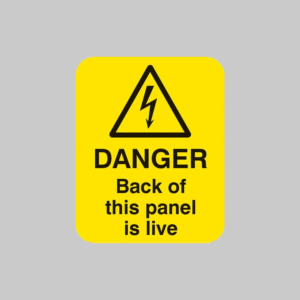 Danger Back Of This Panel Is Live Sheet of 25 Labels 40 x 50mm - Ready Set SuppliedDanger Back Of This Panel Is Live Sheet of 25 Labels 40 x 50mm54056
