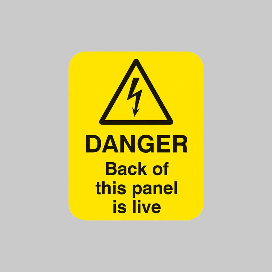 Danger Back Of This Panel Is Live Sheet of 25 Labels 40 x 50mm - Ready Set SuppliedDanger Back Of This Panel Is Live Sheet of 25 Labels 40 x 50mm54056
